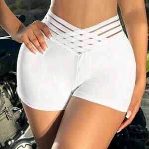 Women's White Crisscross Shorts